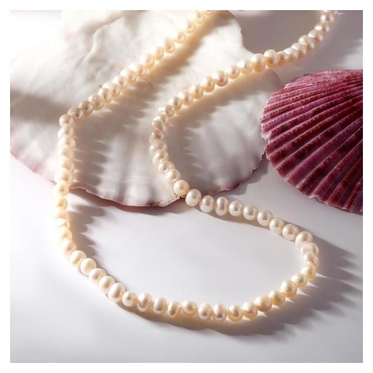 Бусы "Жемчуг речной" бочонки овальные, цвет бежевый, 44 см  