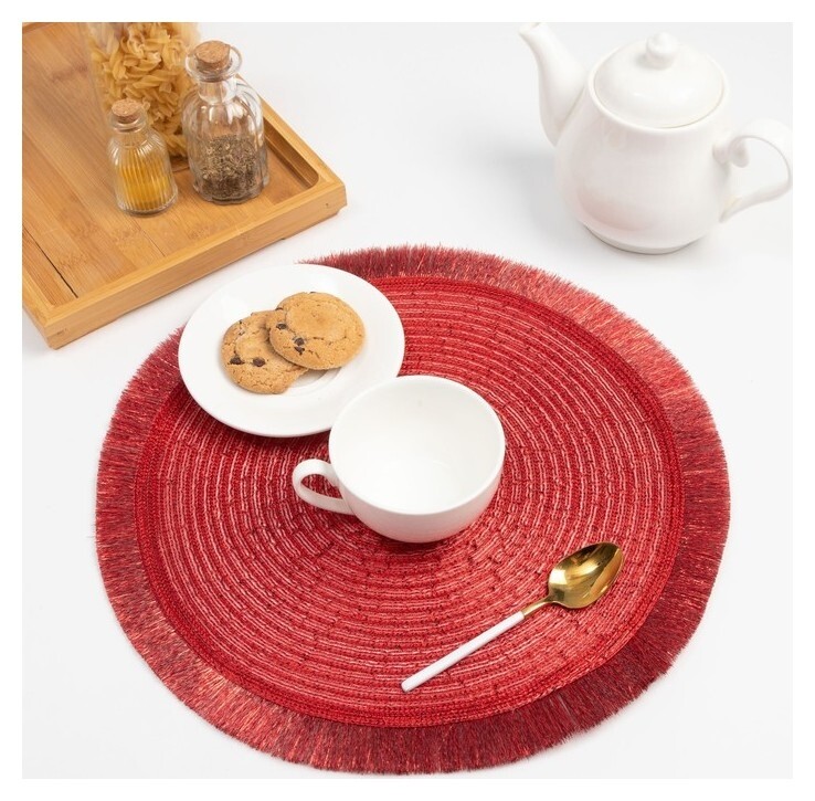 Набор салфеток 2 шт.доляна "Блеск",цв.красный, D 38 см  Доляна