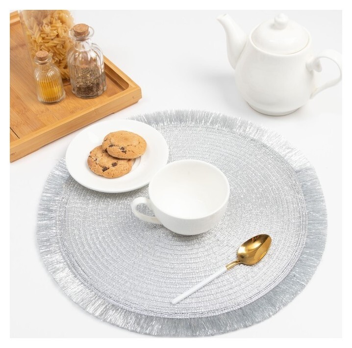 Набор салфеток 2 шт.доляна "Блеск",цв.серебро, D 38 см  Доляна