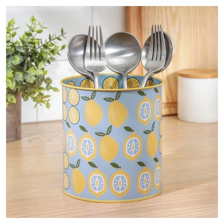 Подставка для столовых приборов металлическая «Фрукты и цветы», 12×13 см, лимон  