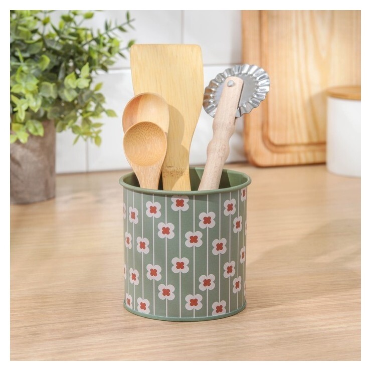 Подставка для столовых приборов металлическая «Фрукты и цветы», 8×8 см, цветы  