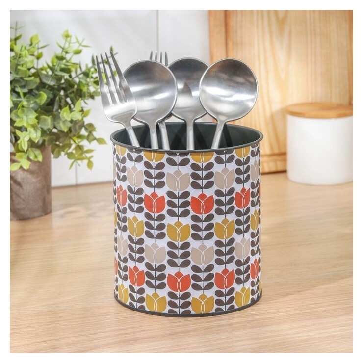 Подставка для столовых приборов металлическая «Фрукты и цветы», 12×13 см, цветы  