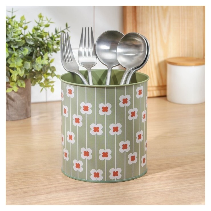 Подставка для столовых приборов металлическая «Фрукты и цветы», 12×13 см, цветы  