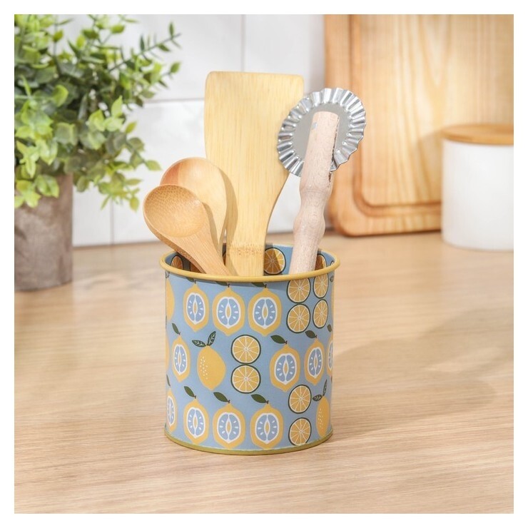 Подставка для столовых приборов металлическая «Фрукты и цветы», 8×8 см, лимон  