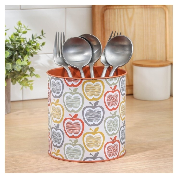 Подставка для столовых приборов металлическая «Фрукты и цветы», 12×13 см, яблоко  