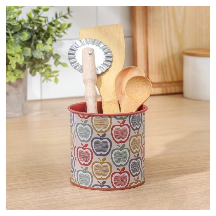 Подставка для столовых приборов металлическая «Фрукты и цветы», 8×8 см, яблоко  