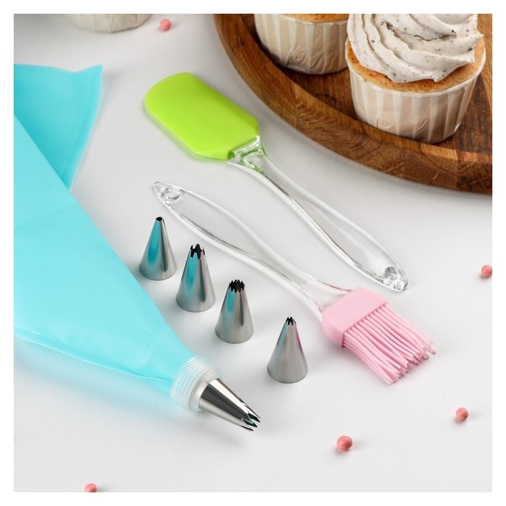 Набор кондитерсткий «Айс» 9 предметов: лопатка, кисть, мешок 30×15 см, насадки 5 шт, адаптер  