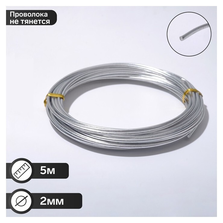 Проволока для плетения D=2мм, намотка 5м, цвет серебро  Queen Fair