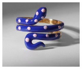 Кольцо "Змейка" в горошек, цвет синий в золоте, безразмерное Queen Fair