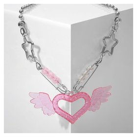 Кулон на декоративной основе "Сердце" с крыльями, цвет розовый в серебре, 34см Queen Fair