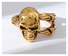 Кольцо "Перстень" череп, цвет чернёное золото, безразмерное Queen Fair