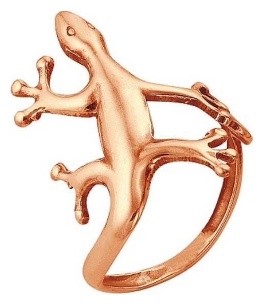 Кольцо Ящерица, розовое золочение, 16 размер