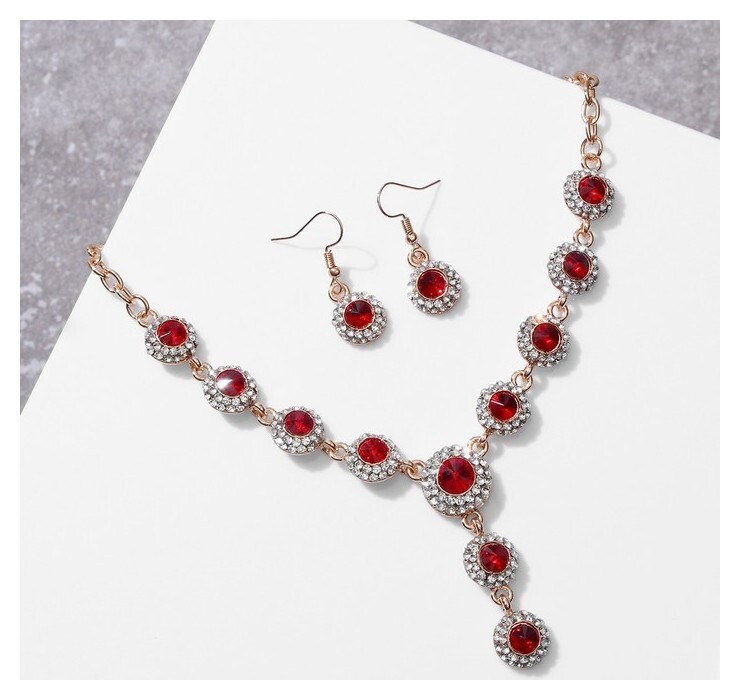 Набор 2 предмета: серьги, колье "Великолепный век", цвет бело-красный в золоте, 42см  Queen Fair