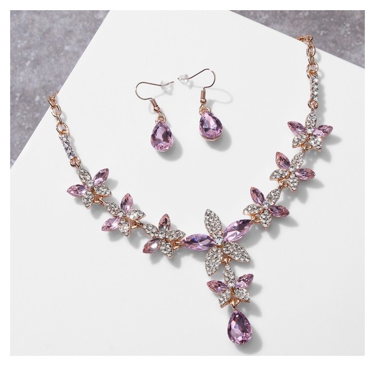 Набор 2 предмета: серьги, колье "Великолепный век" цветы, цвет розовый в золоте, 42см  Queen Fair