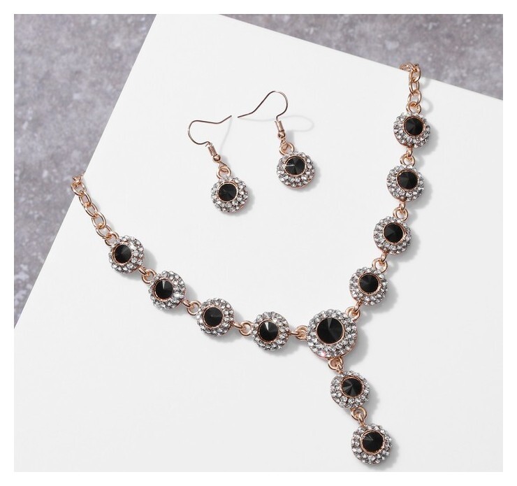 Набор 2 предмета: серьги, колье "Великолепный век", цвет чёрно-белый в золоте, 42см  Queen Fair