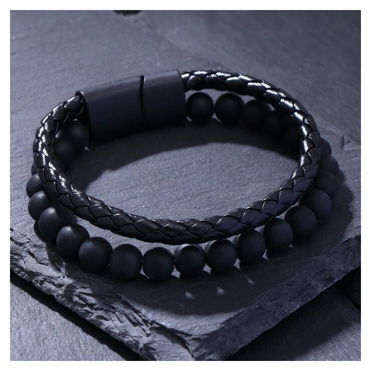 Браслет унисекс "Мощь" шарики, цвет чёрный с чёрным металлом, 21,5 см  Queen Fair