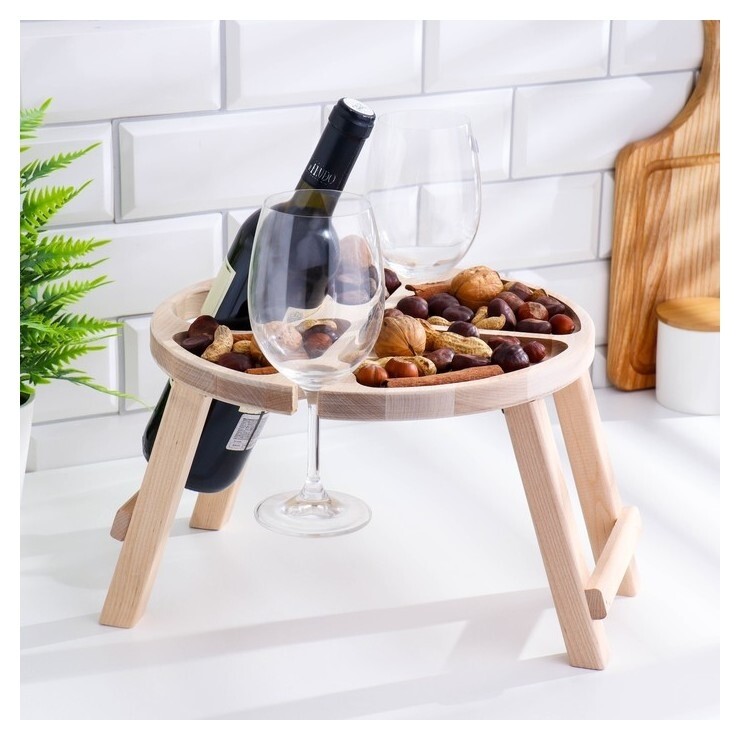 Столик - поднос с менажницей и складными ножками "Целуюсь лучше, чем готовлю" D=30x2 см  