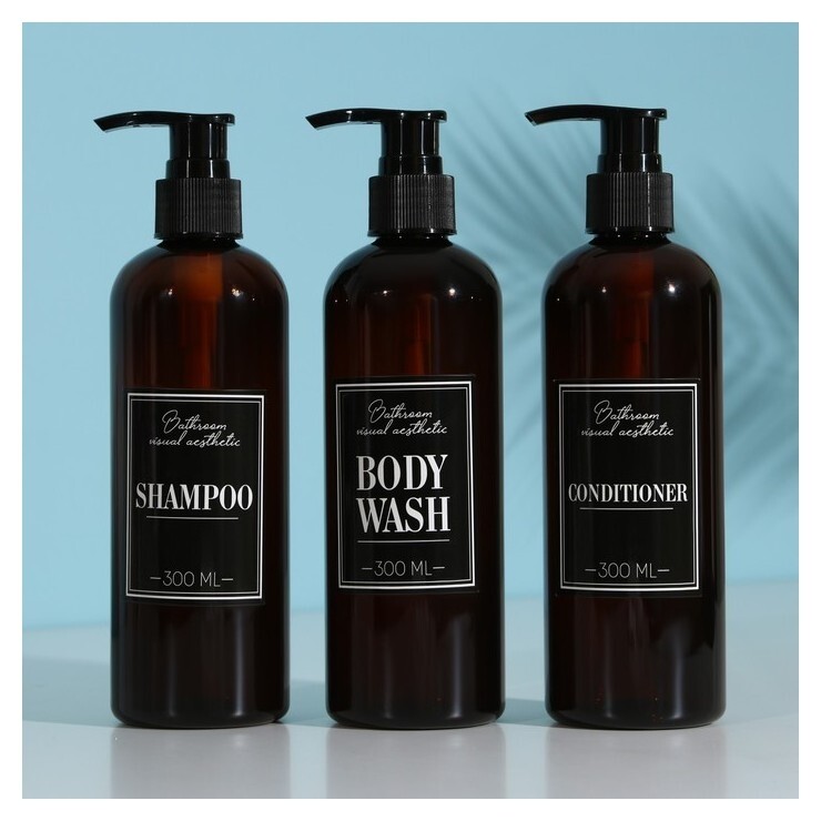 Дозатор для шампуня, кондиционера, гель для душа "Bathroom Visual", 300 мл., набор 3 шт.  