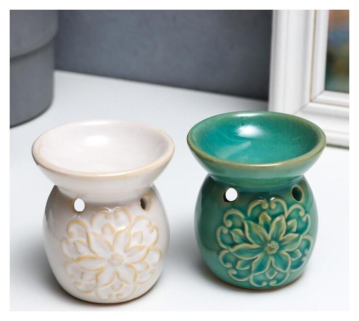 Аромалампа керамика "Цветок и завитки" 7,5х7х7 см  