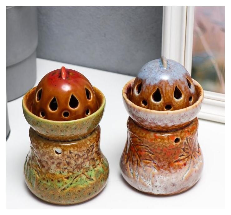 Аромалампа керамика "Кленовый лист" с крышкой 13,5х8х8 см  