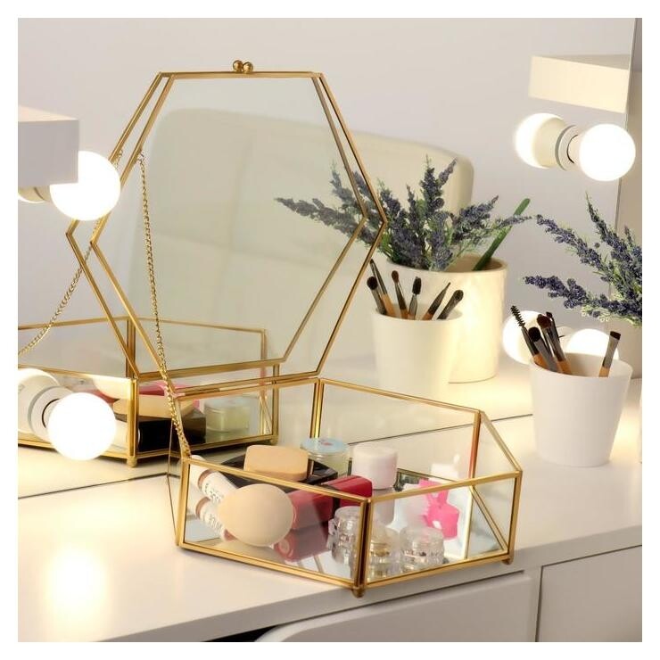 Органайзер для хранения, с крышкой, 1 секция, 26 × 23,5 × 7,1 см, в картонной коробке, цвет прозрачный/медный  Queen Fair