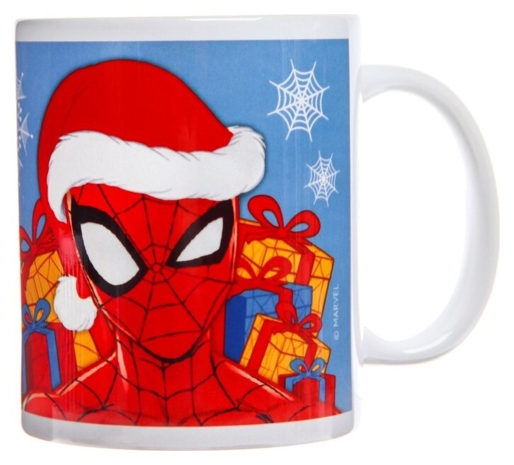 Кружка сублимация "С новым годом! любимчик деда мороза", человек-паук, 350 мл  Marvel Comics