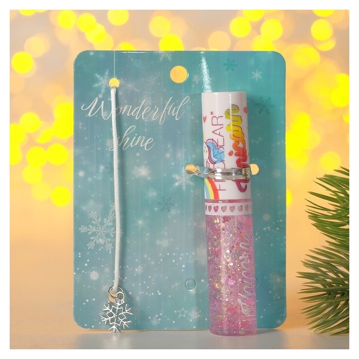 Набор 2 предмета: браслет, блеск для губ "Единорог" снежинка, цвет белый  Queen Fair