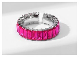 Кольцо "Тренд" параллель, цвет ярко-розовый в серебре, безразмерное (От 17 размера) Queen Fair