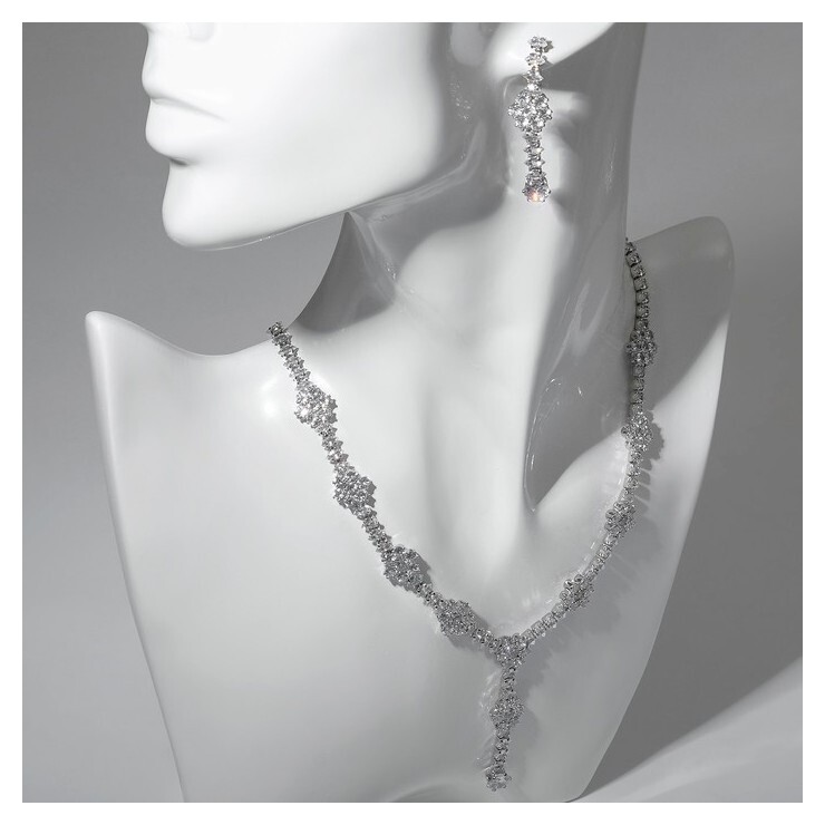 Набор 2 предмета: серьги, колье "Вечерний" цветы, цвет белый в серебре, 40см  Queen Fair