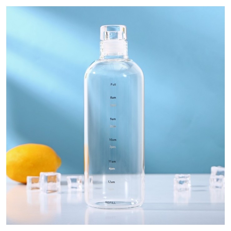 Бутылка для воды стеклянная «Лаго», 750 мл, H=23 см, с маркёром времени