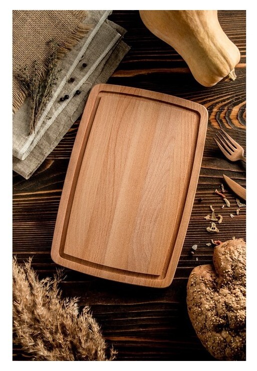 Доска разделочная малая с кровостоком 300х200 мм, 12мм, массив  