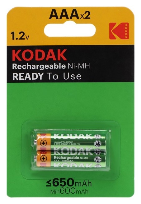Аккумулятор Kodak, Ni-mh, Aaa, Hr03-2bl, 1.2в, 650 мач, блистер, 2 шт.