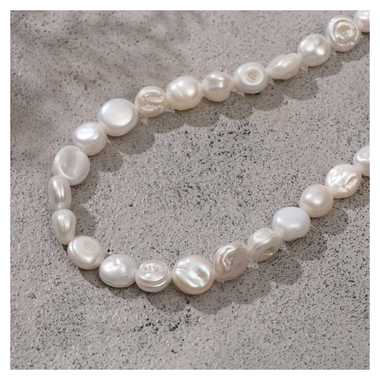 Бусины на нити лепёшка 1,4*1,3см "Жемчуг барокко" +/-28 бусин, 37см  