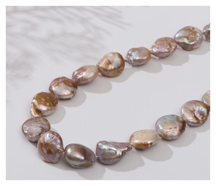 Бусины на нити лепёшка 2*1,5см "Жемчуг барокко" +/-16 бусин, цвет коричневый, 48см  