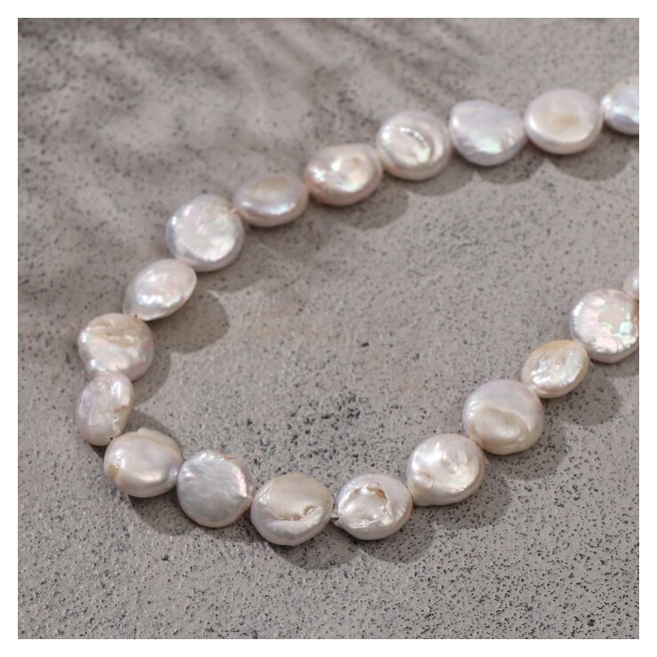 Бусины на нити лепёшка 1*0,9см "Жемчуг барокко" +/-42 бусины, 39см  