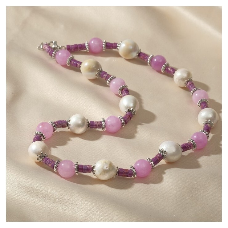 Бусы шар №10 " камней" (Жемчуг шар №12, кварц, варисцит), 46 см + 5 см удлинитель  