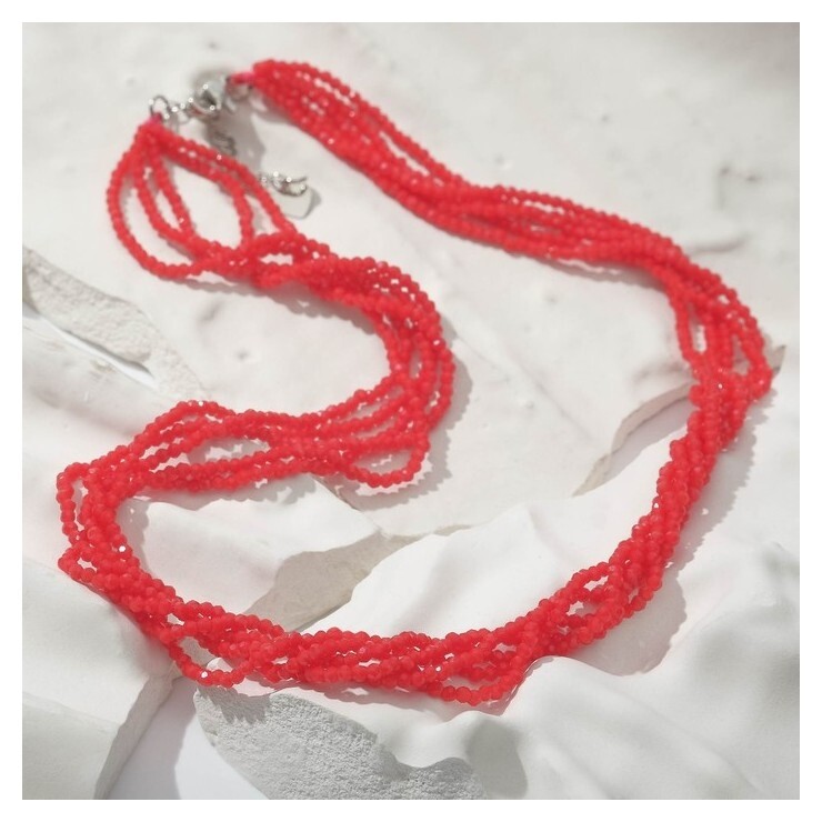Бусы шар №2 гранёный "Шпинель" 5 нитей, кручёные, цвет красный, 40см с удлинителем 5см  