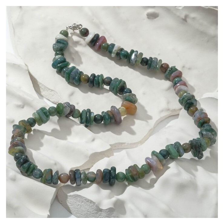 Бусы крошка через шар №6 "Яшма зелёная", 48см  