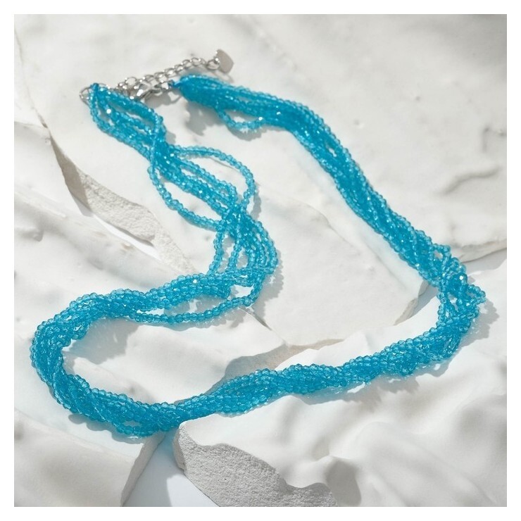 Бусы шар №2 гранёный "Шпинель" 5 нитей, кручёные, цвет голубой, 40см с удлинителем 5см  