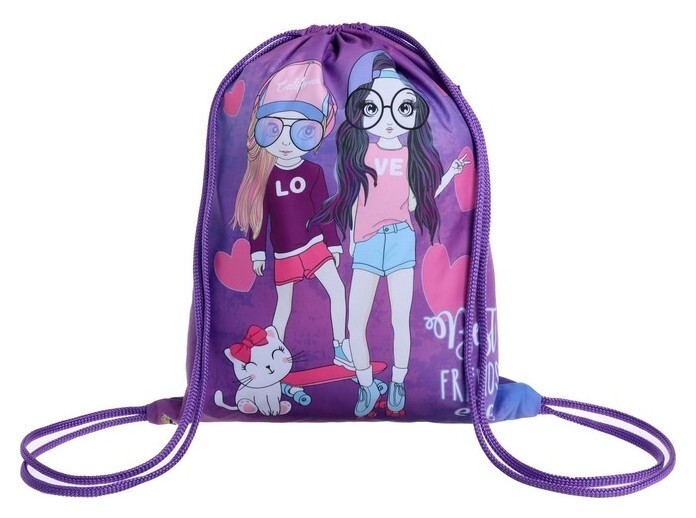 Мешок для обуви с карманом, 470 х 370 мм, с ручкой-петлей, "Оникс", мо-26-1-2р,"модные подружки"  Оникс