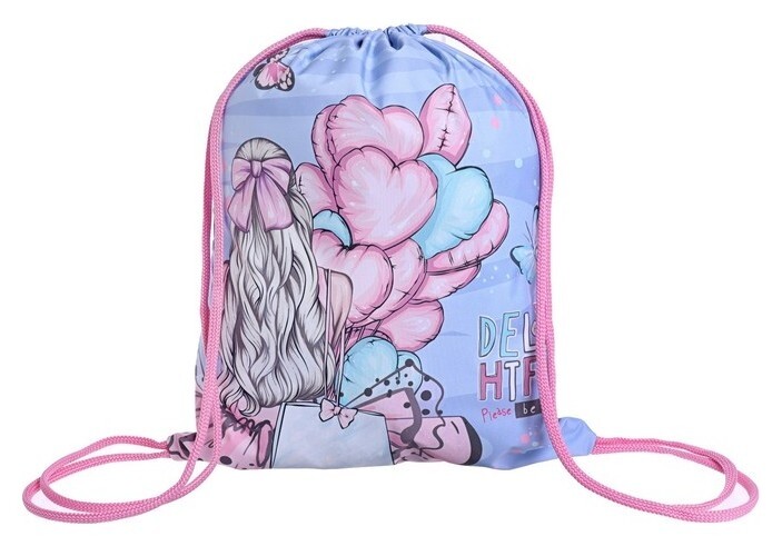 Мешок для обуви с карманом, 470 х 370 мм, с ручкой-петлей, "Оникс", мо-26-1-2р,"девочка с шарами"  Оникс