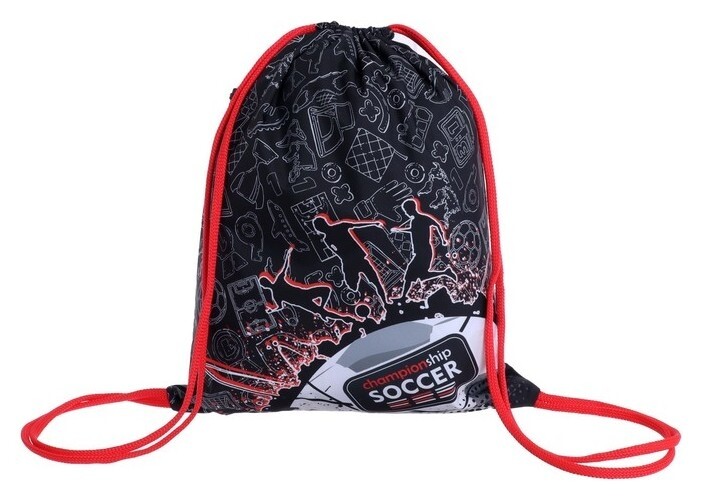 Мешок для обуви с карманом, 470 х 370 мм, с ручкой-петлей, "Оникс", мо-26-1-2р, Football Champion  Оникс