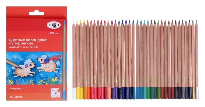 Карандаши 36 цветов "Мультики", супермягкие 4,0мм, заточенные  Гамма