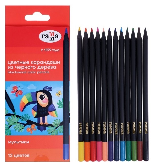 Карандаши 12цв гамма "Мультики", черн дерево, заточ, карт/уп, европод 80220221  Гамма