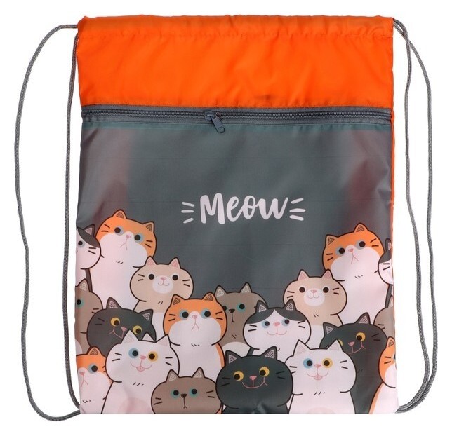 Мешок для обуви с карманом 420 х 340 мм, Calligrata мсо-7с, (Мягкий полиэстер, плотность 210d), "Коты"  Calligrata