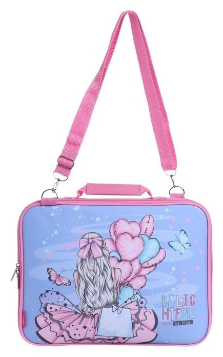 Папка с ручками текстильная, А4, 350 х 265 х 60 мм, "Оникс", ПМД 6-20, с плечевым ременем,"девочка с шарами"  Оникс