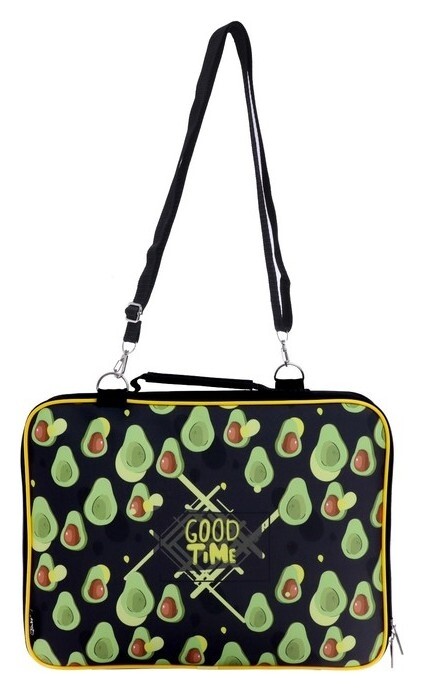 Папка с ручками текстильная, А4, 350 х 265 х 60 мм, "Оникс", ПМД 6-20, с плечевым ременем,"авокадо паттерн"  Оникс