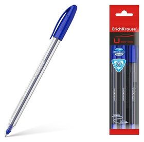 Набор ручек шариковых Erichkrause U-108 Classic Stick, 3 штуки, игольчатый узел 1.0 мм, цвет чернил синий, супермягкое письмо, корпус прозрачный Erich krause