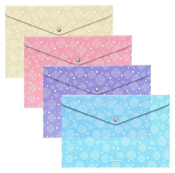 Папка-конверт на кнопке В5 (285х210 мм), 180 мкм, Erichkrause Pastel Dots, полупрозрачный, с тиснением, с рисунком  Erich krause