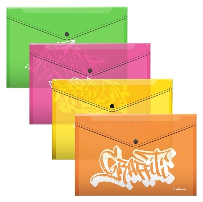 Папка-конверт на кнопке В5 (285х210 мм), 180 мкм, Erichkrause Graffiti, полупрозрачный, глянцевый, с рисунком  Erich krause